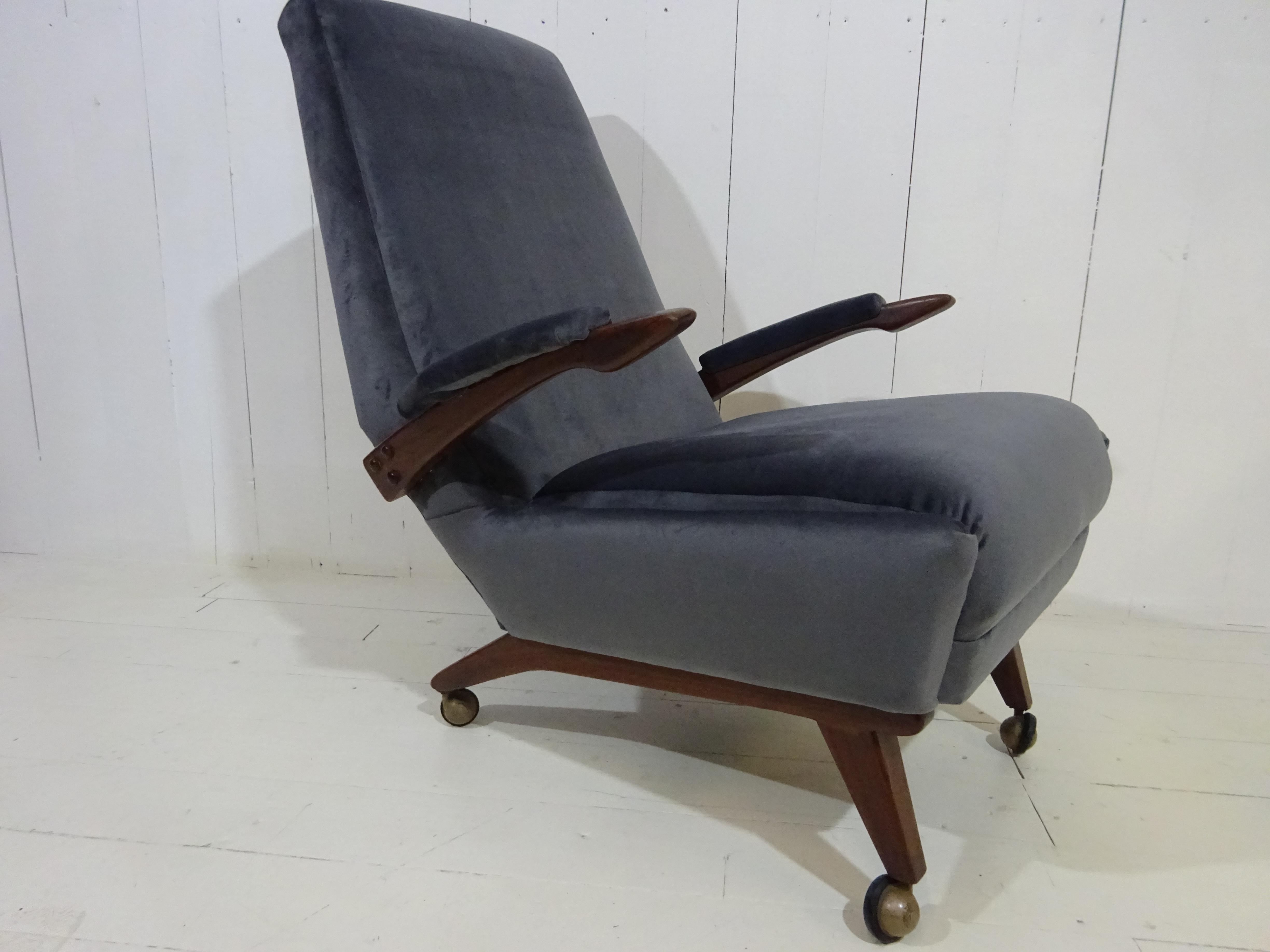 Mid Century Lounge Chair in Grey Velvet by Greaves and Thomas 1