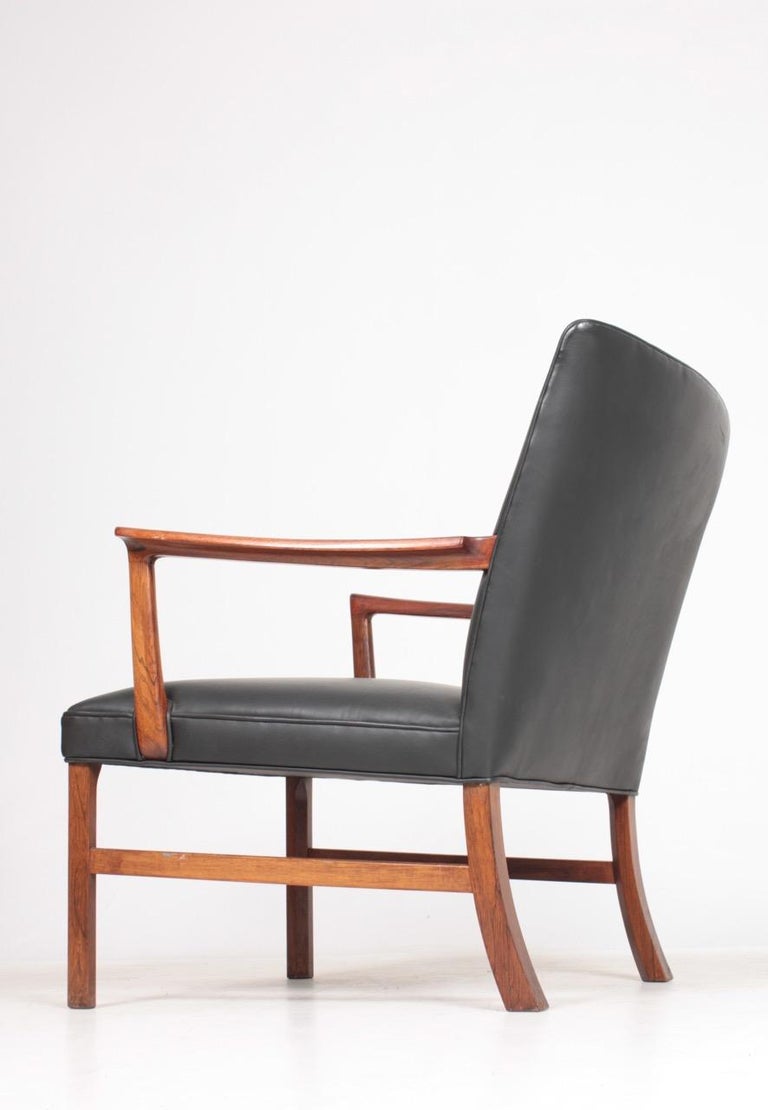 Midcentury Lounge Chair in Rosewood and Leather by Wanscher, Danish Design 1950s For Sale 1