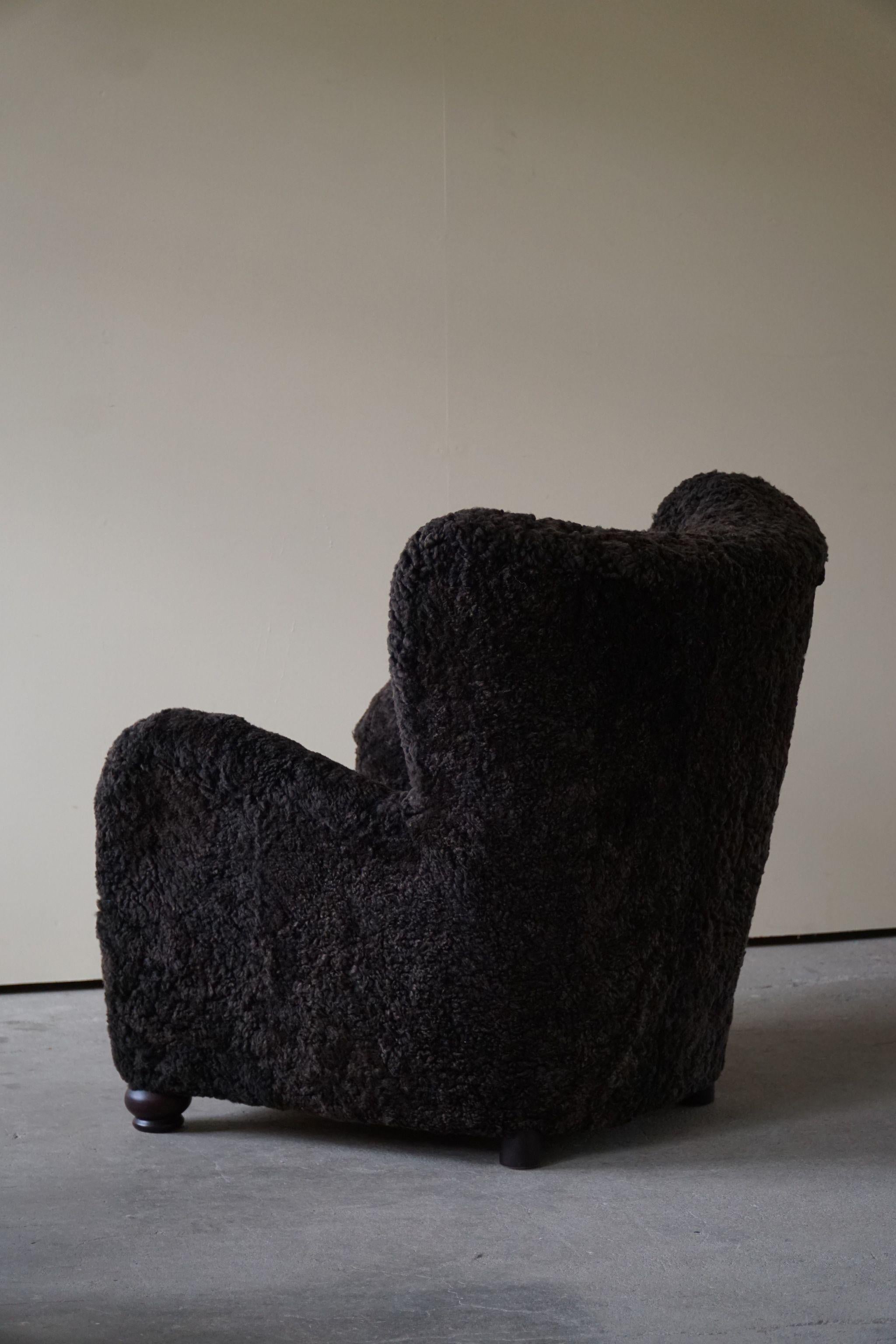 Midcentury Lounge Chair in Shearling Lambswool, Marta Blomstedt Style, 1950s 5