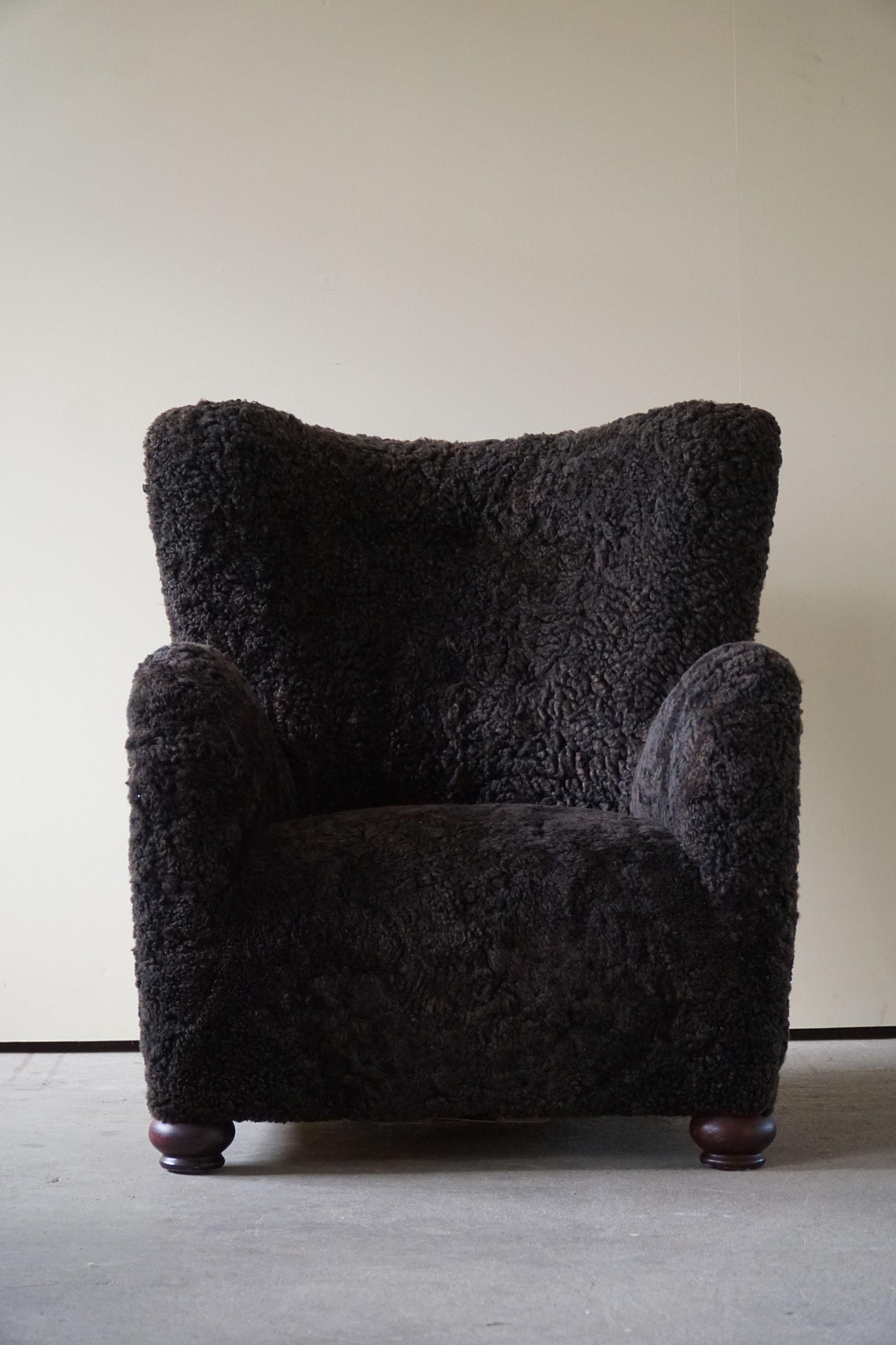 Midcentury Lounge Chair in Shearling Lambswool, Marta Blomstedt Style, 1950s 6