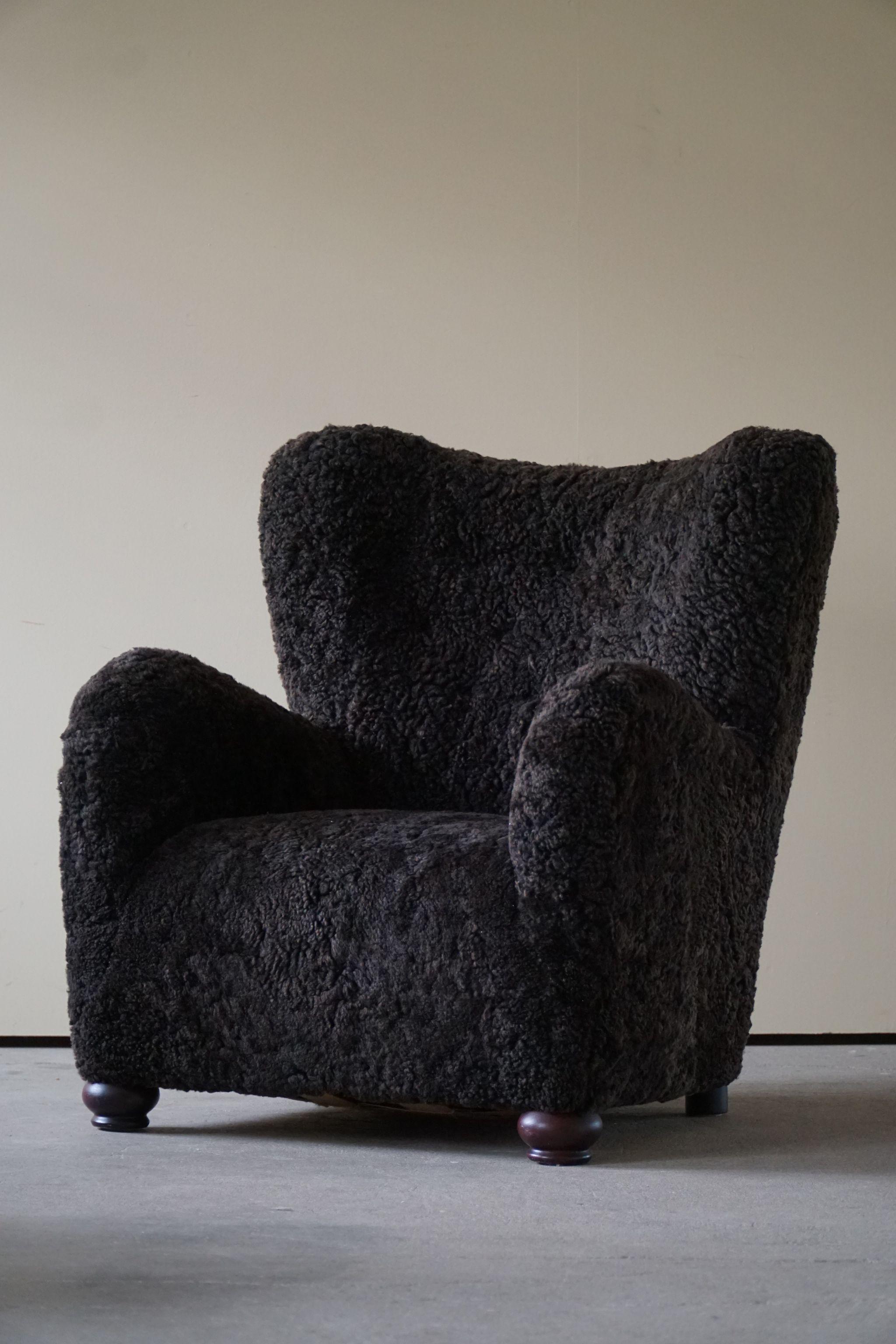 Midcentury Lounge Chair in Shearling Lambswool, Marta Blomstedt Style, 1950s 2