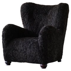 Retro Midcentury Lounge Chair in Shearling Lambswool, Marta Blomstedt Style, 1950s