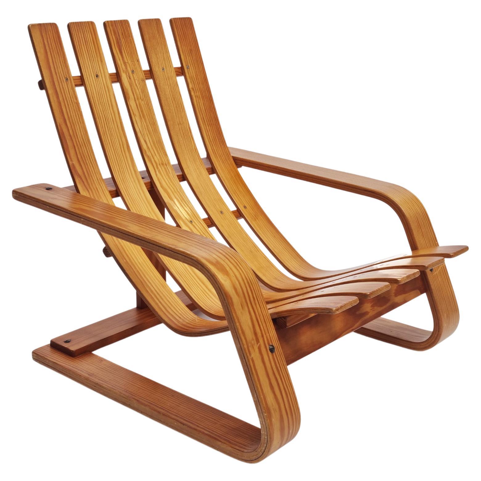 Mid-century Lounge Chair in Solid Pine inspired by Edvin Helseth, 1960s For Sale