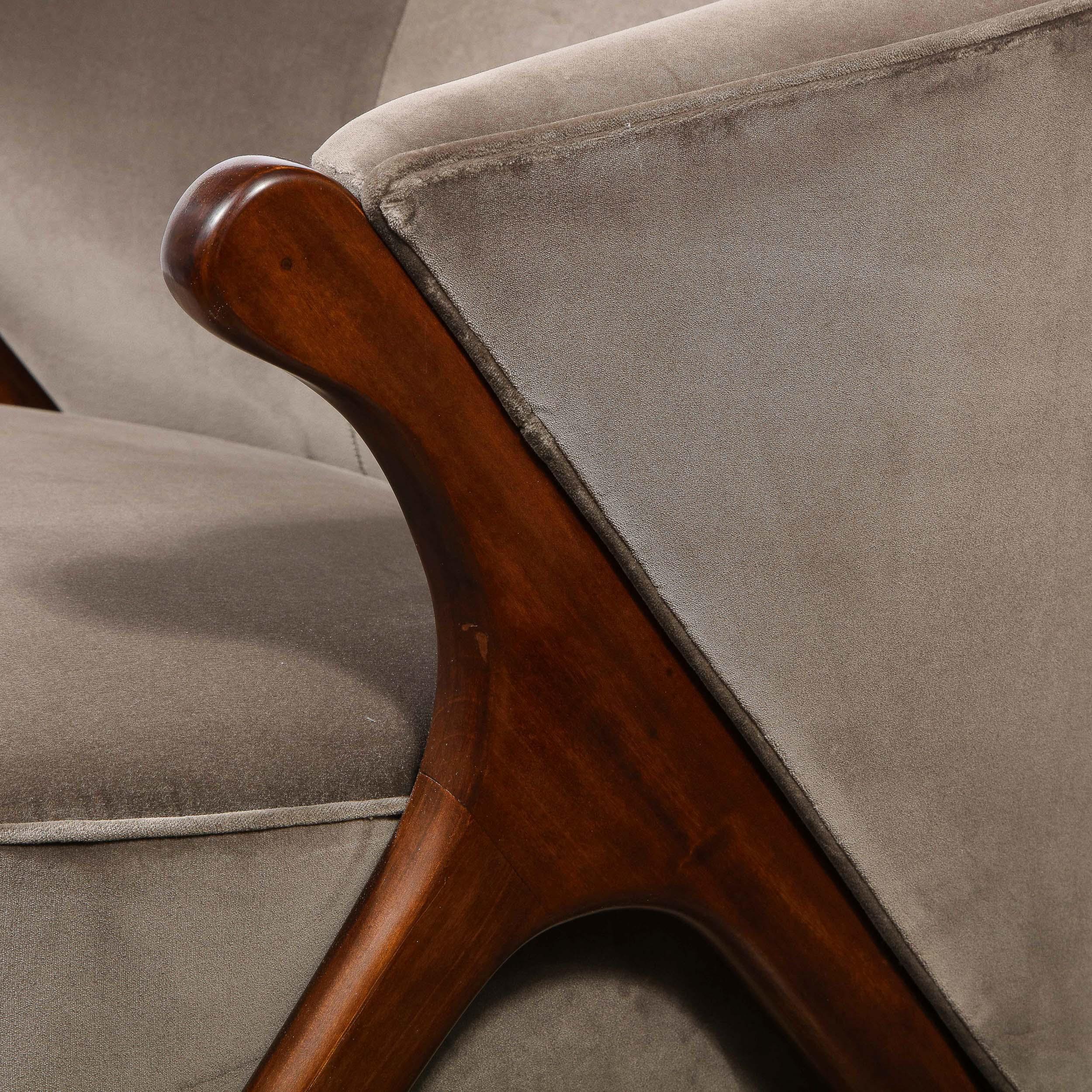 Mid-Century Modern Mid Century Lounge Chair in Walnut & Velvet with Brass Detailing by Karpen