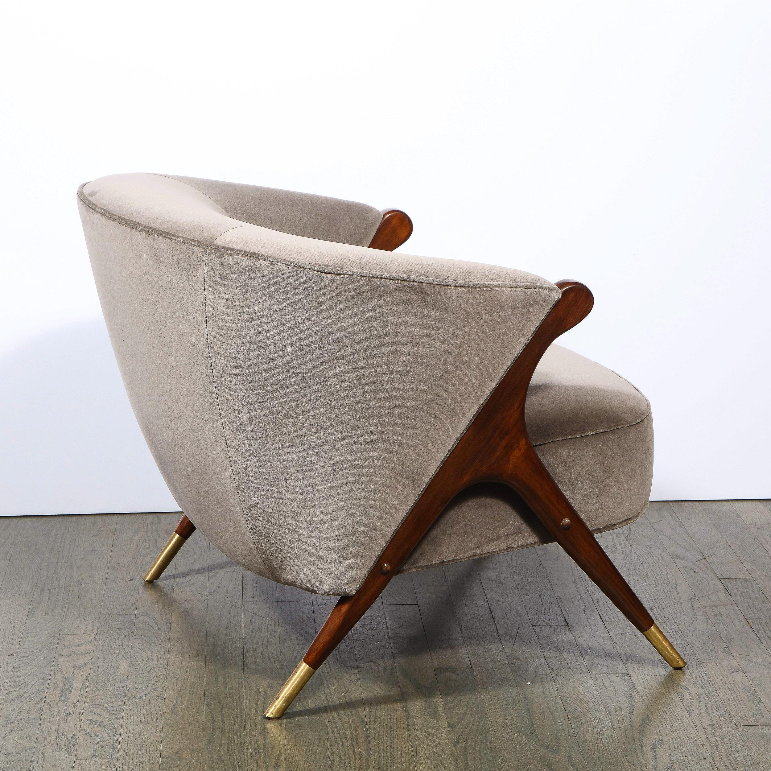 Mid Century Lounge Chair in Walnut & Velvet with Brass Detailing by Karpen 2