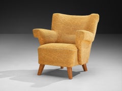Mid-Century Lounge Chair aus gelbem Stoff und Buche