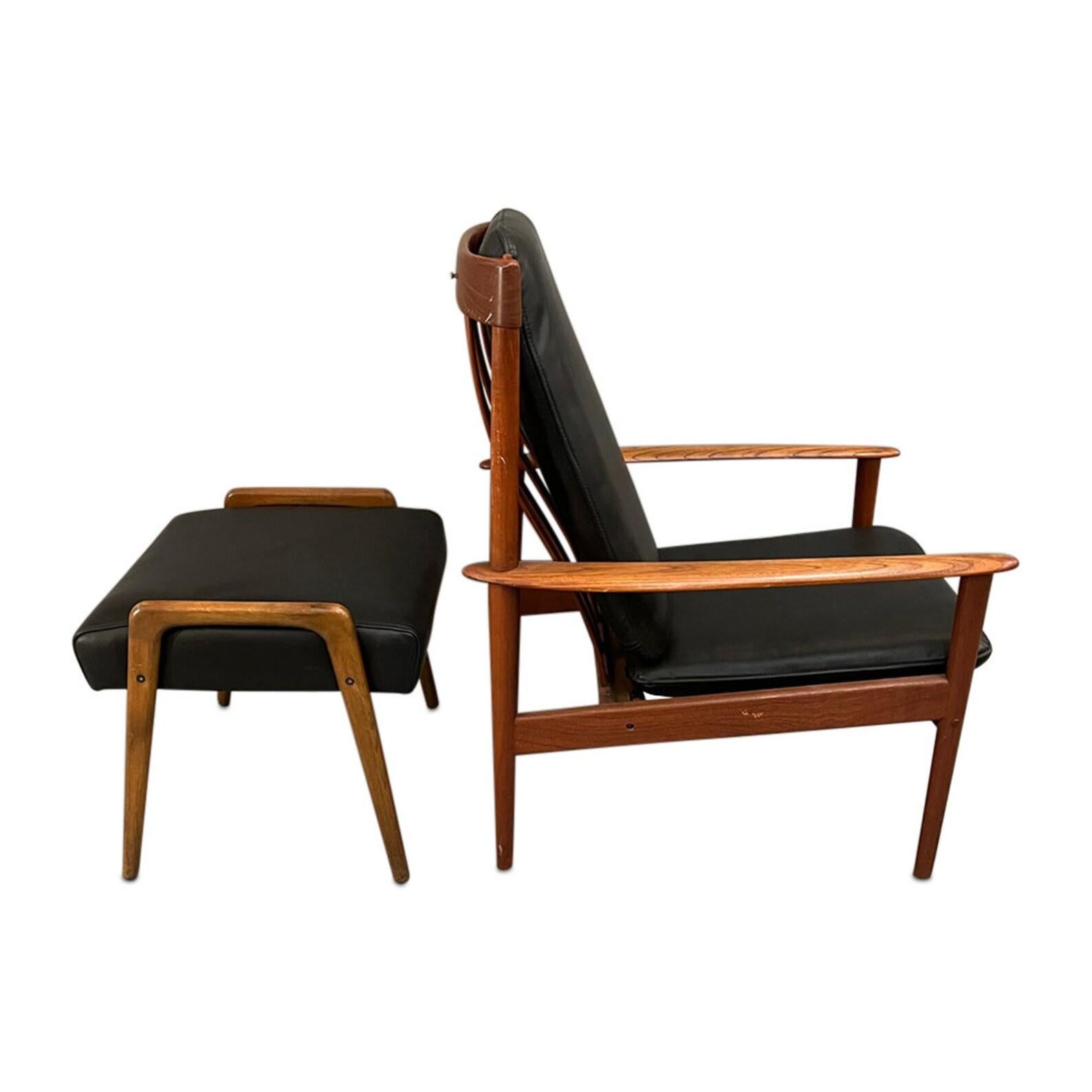 Mid-20th Century Midcentury Lounge Chair Model Pj 56 + Ottoman 1956s 