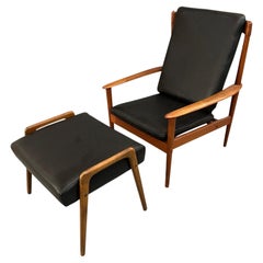 Fauteuil de salon du milieu du siècle dernier modèle PJ 56 + pouf, années 1956