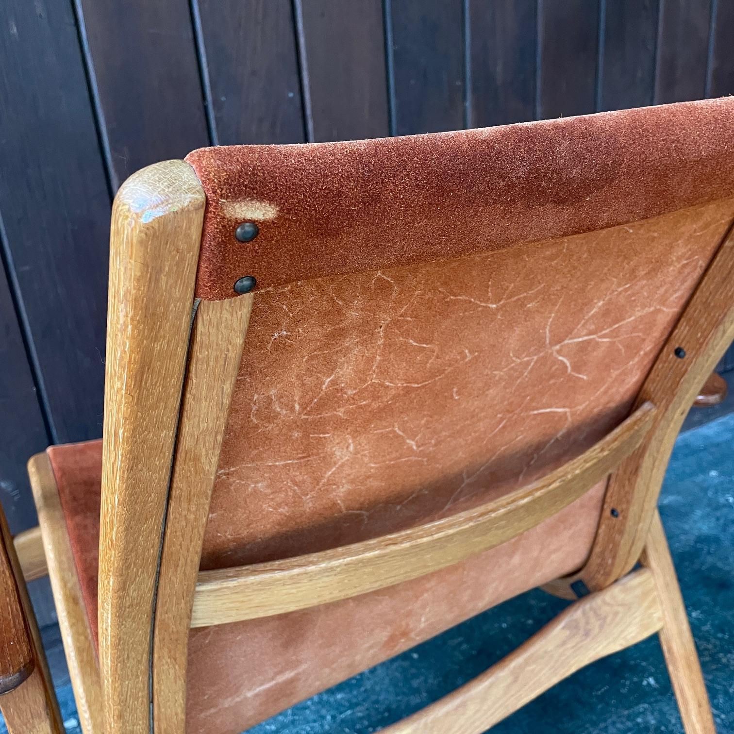 Chaise longue du milieu du siècle Rusty Cognac Daim Cuir Sling Swedese Yngve Ekstrom en vente 3