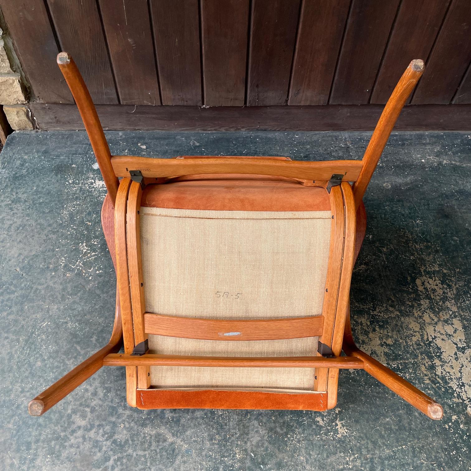 Chaise longue du milieu du siècle Rusty Cognac Daim Cuir Sling Swedese Yngve Ekstrom en vente 4