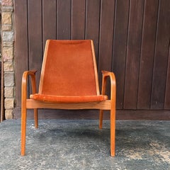 Sedia da salotto Mid-Century Rusty Cognac Suede Leather Sling Swedese Yngve Ekstrom