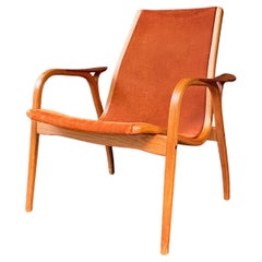 Mid-Century Lounge Chair Rusty Cognac Suede Leather Sling Swedese Yngve Ekstrom