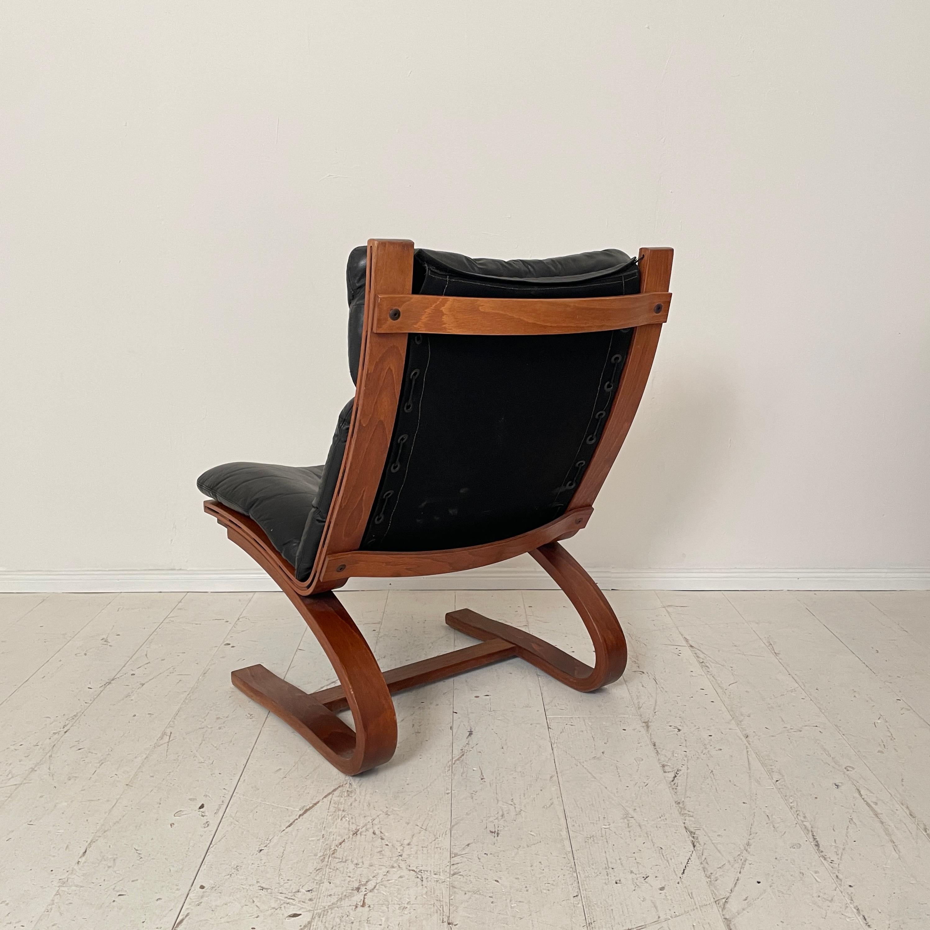 Leather Mid-Century Lounge Chair “Siesta”, by Ingmar Relling for Westnofa Black, 1970s