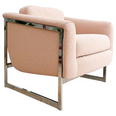 Vintage Mid Century Lounge Chair w/ Chrome Frame - New Blush Upholstery