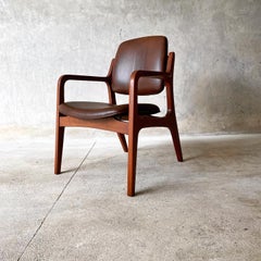 Mid Century Lounge Chair, Walnut, Leather Bordeaux