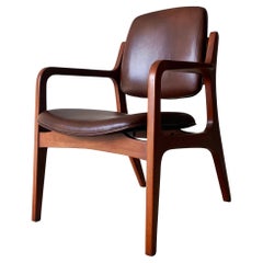 Mid Century Lounge Chair, Walnut, Leather Bordeaux
