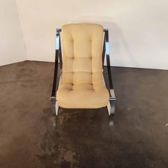 Midcentury Lounge Chair with Chrome Metal Covered in Cream Color Faux-Leather