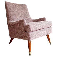 Mid-Century Lounge Chair with Curved Arms, New Mauve Upholstery