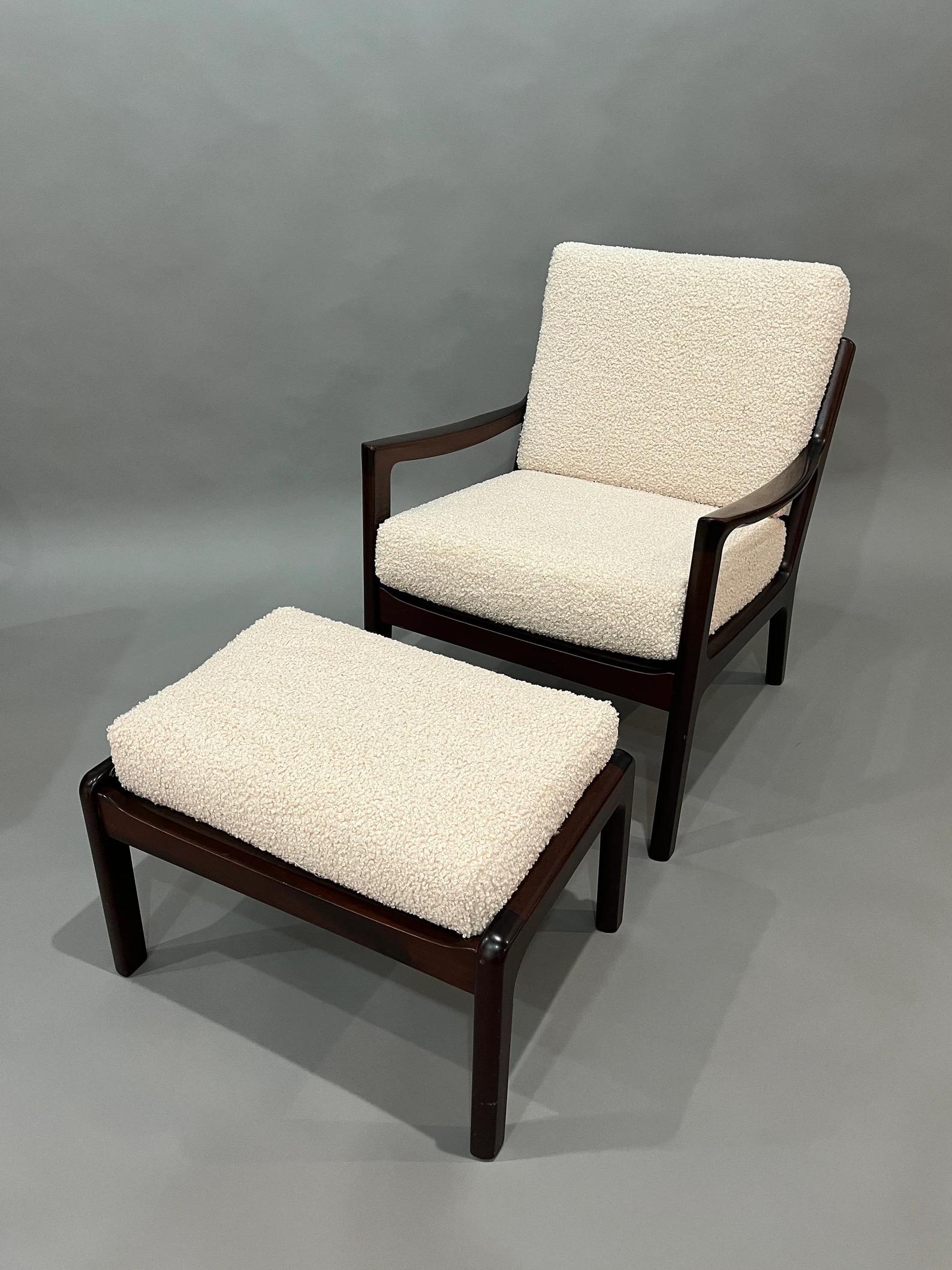 Mahogany Mid-Century Lounge Chair with Ottoman 1960's