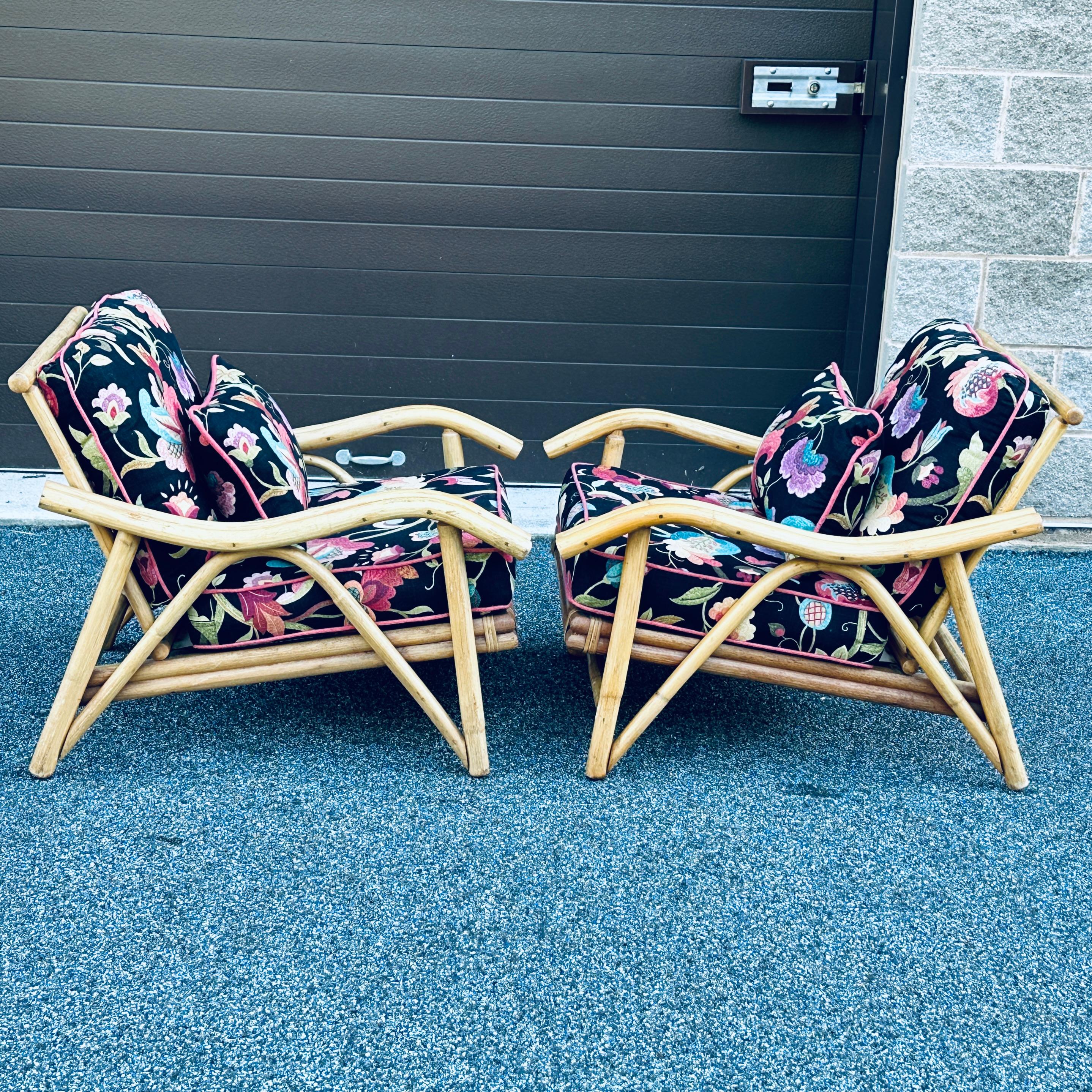 Upholstery Mid-Century Lounge Chairs by Superior Reed & Rattan For Sale