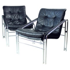 Mid Century Lounge Chairs In Chrome And Faux Leather, Czechoslovakia 1960s