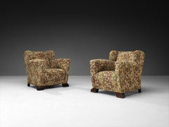 Mid-Century Lounge Chairs in Floral Upholstery with Quirky Feet