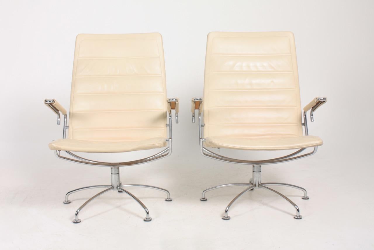 Metal Midcentury Lounge Chairs in Leather by Jens Amundsen, Danish Design 1970s