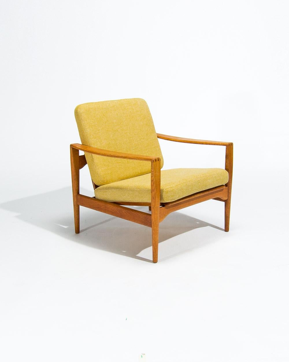 Brass Mid Century Lounge Chairs in Oak by Niels Koefoed, Danish Design 1950’s For Sale