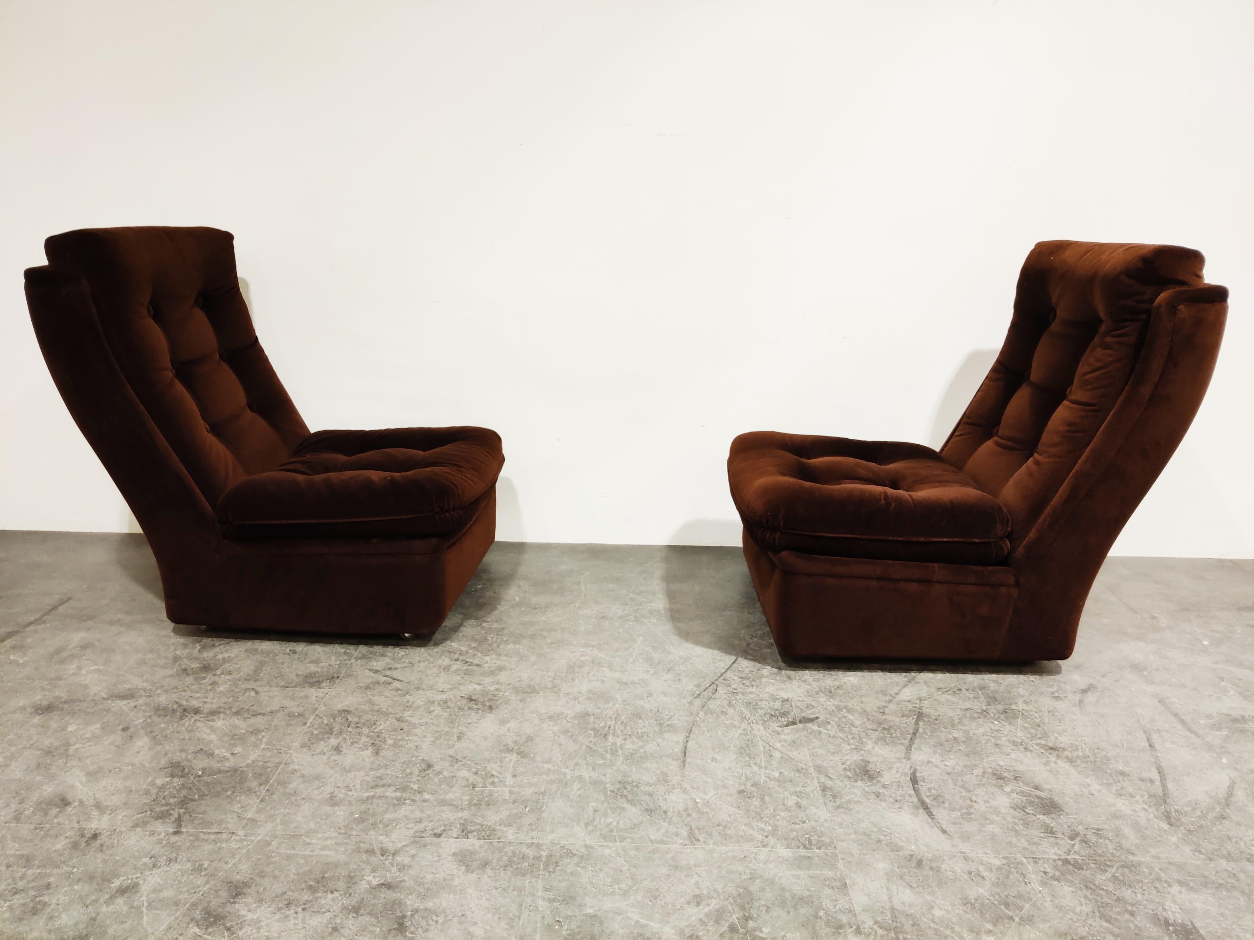 French Midcentury Lounge Chairs with Ottoman, 1970s
