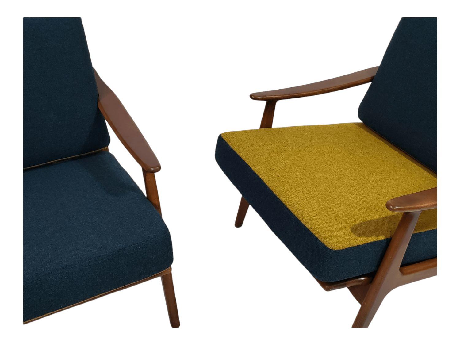 Danish Mid Century Lounge Chairs with Reversible Cushions