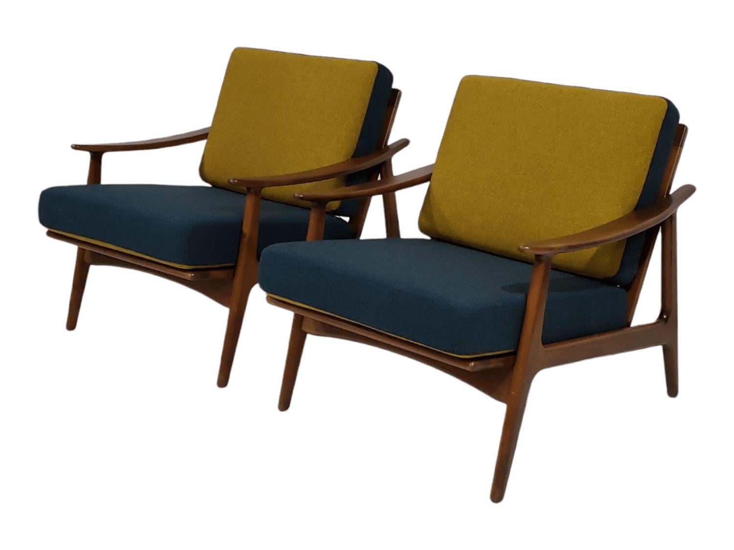 20th Century Mid Century Lounge Chairs with Reversible Cushions