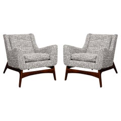 Mid-Century Lounge Chairs with Sculptural Walnut Legs & Button Detailing 