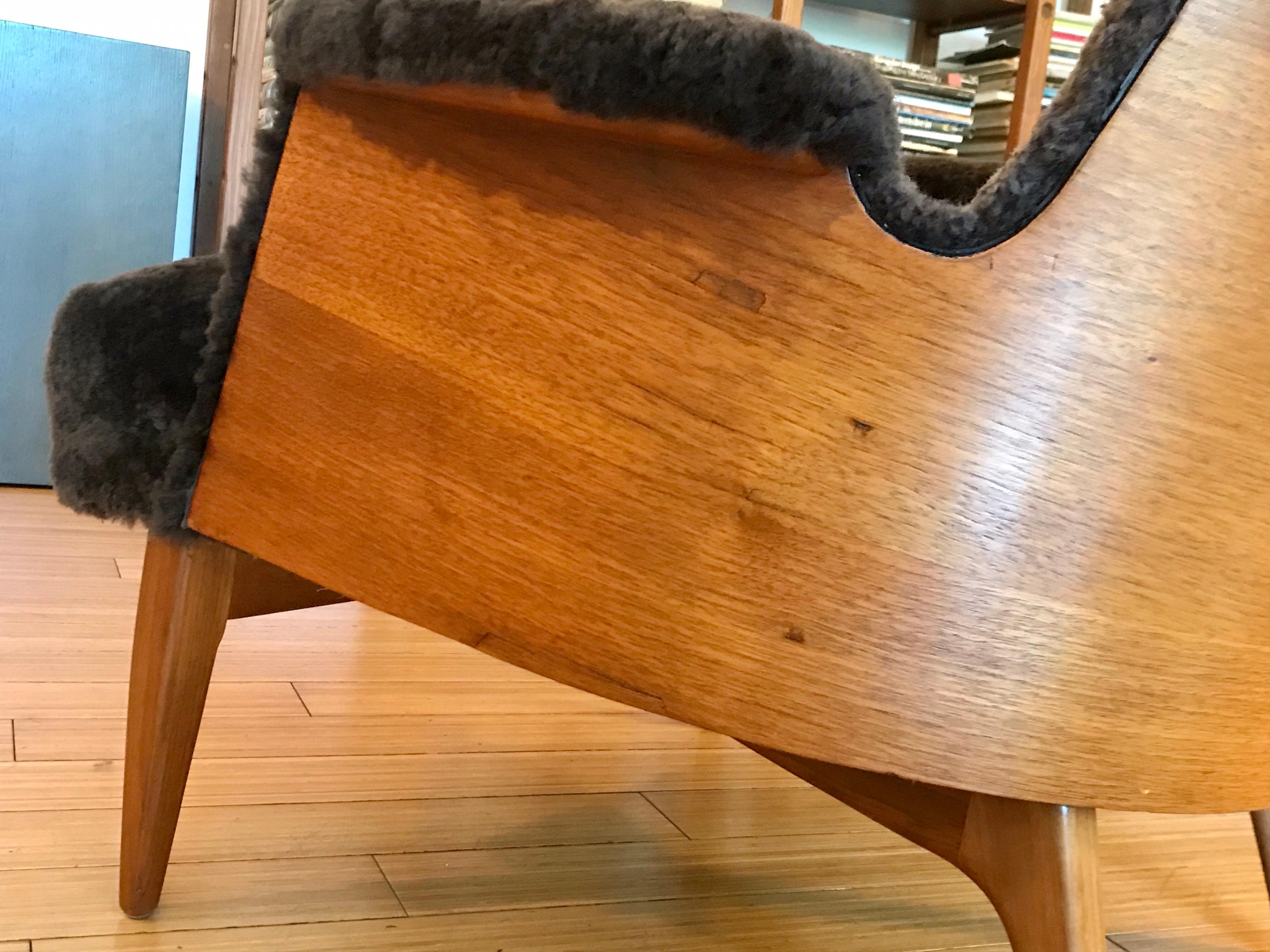 Bent Wood Lounge Chairs with Sheepskin Upholstery, 20th Century 4