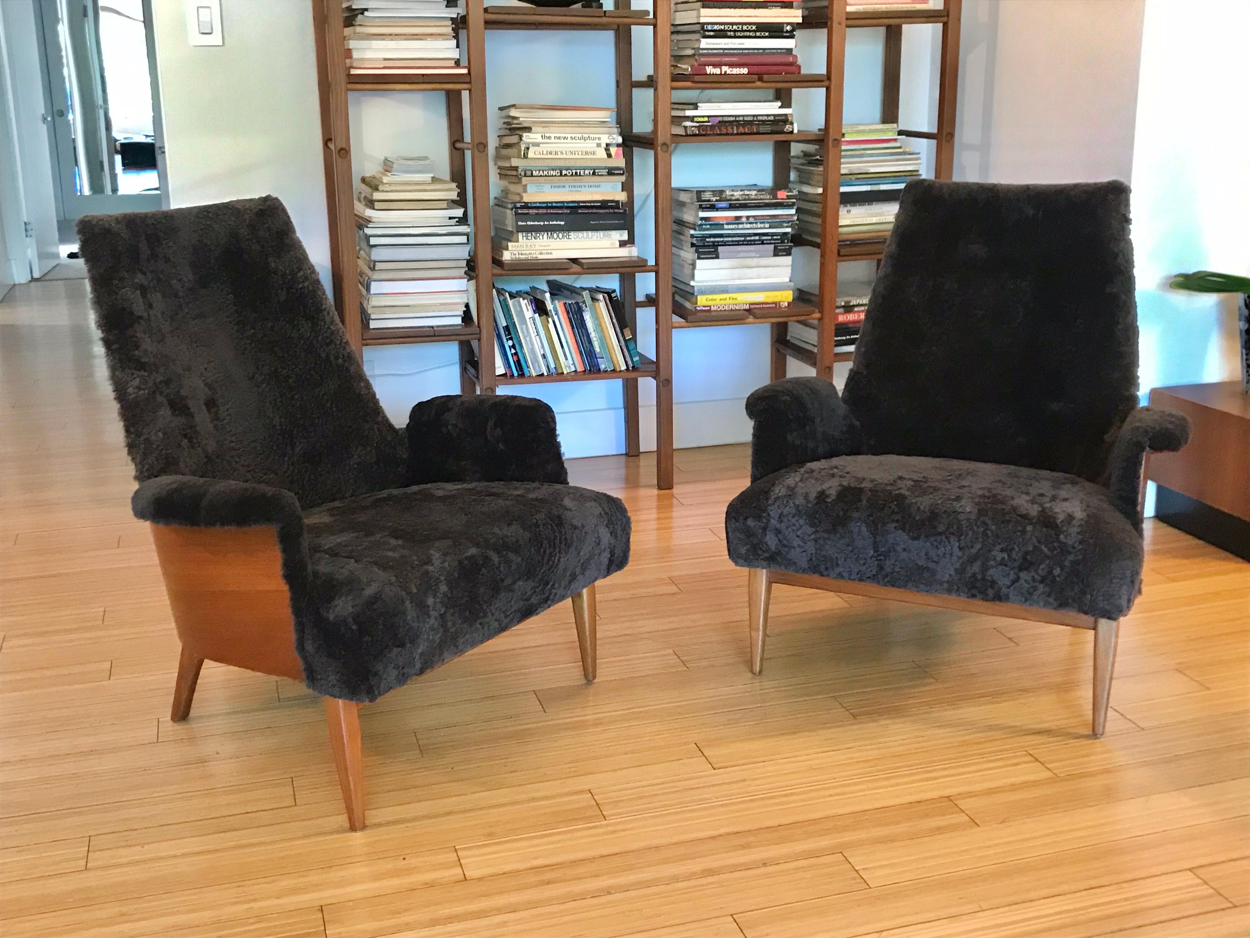 Mid-Century Modern Bent Wood Lounge Chairs with Sheepskin Upholstery, 20th Century