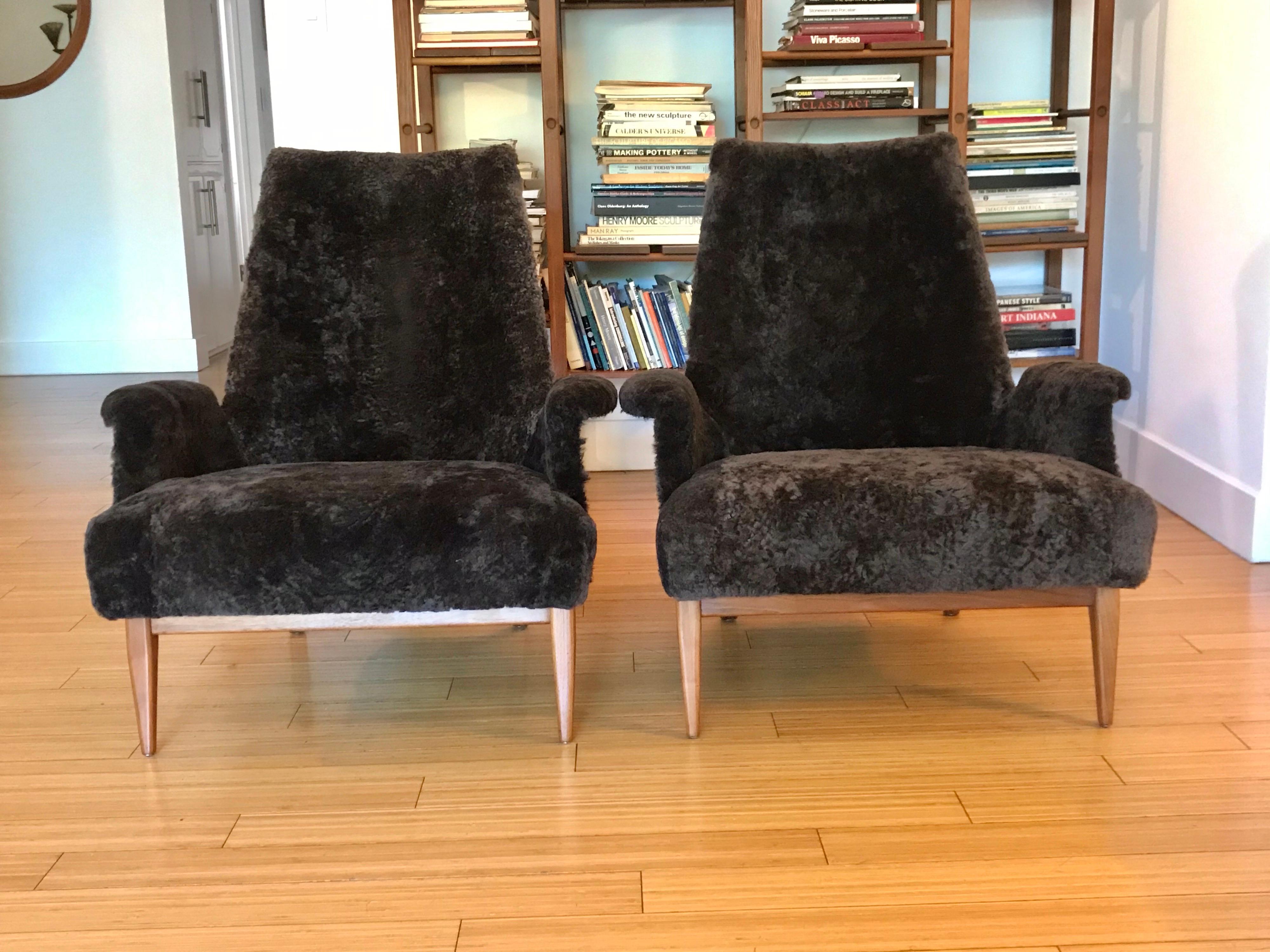 American Bent Wood Lounge Chairs with Sheepskin Upholstery, 20th Century