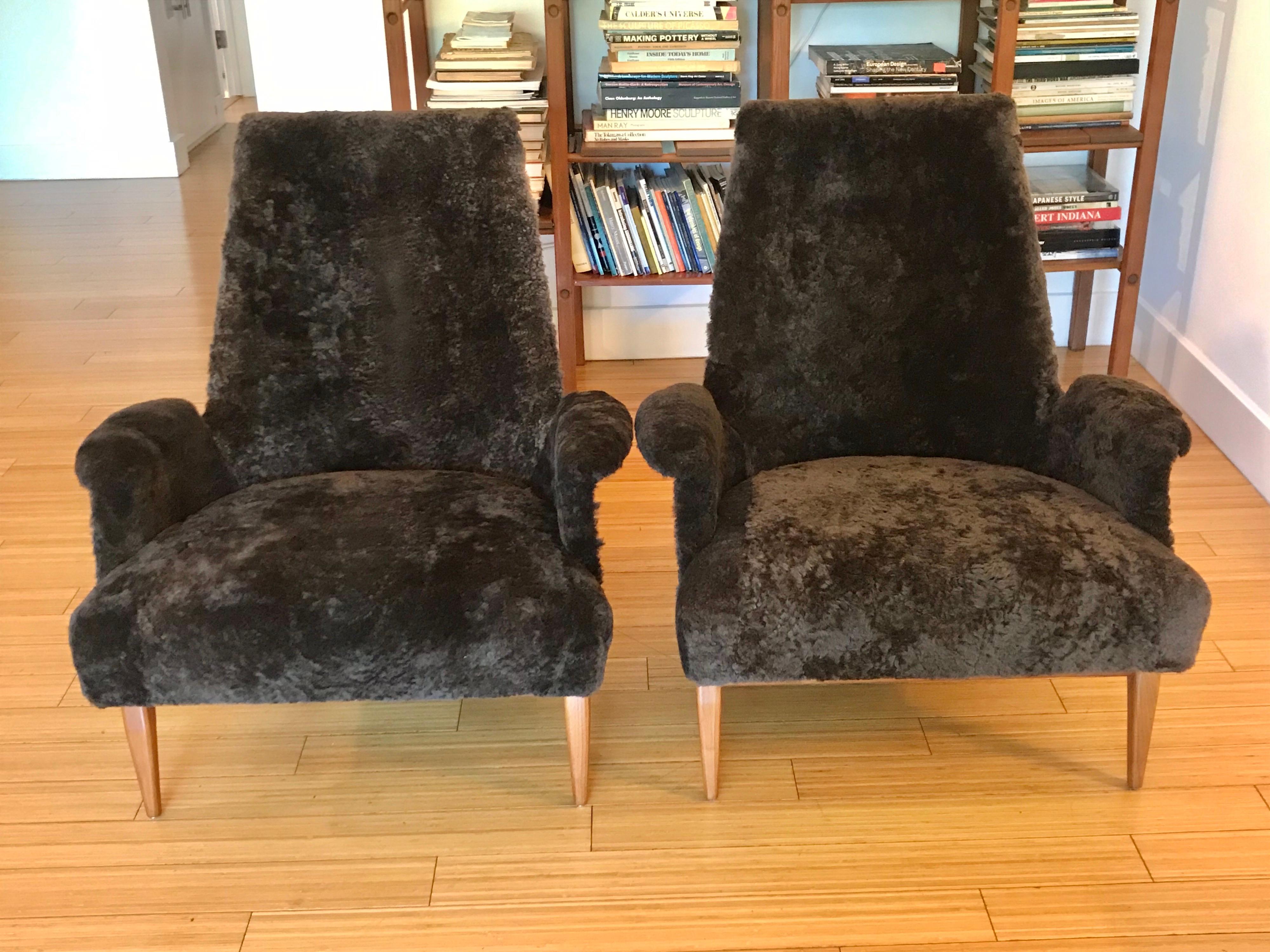 Woodwork Bent Wood Lounge Chairs with Sheepskin Upholstery, 20th Century