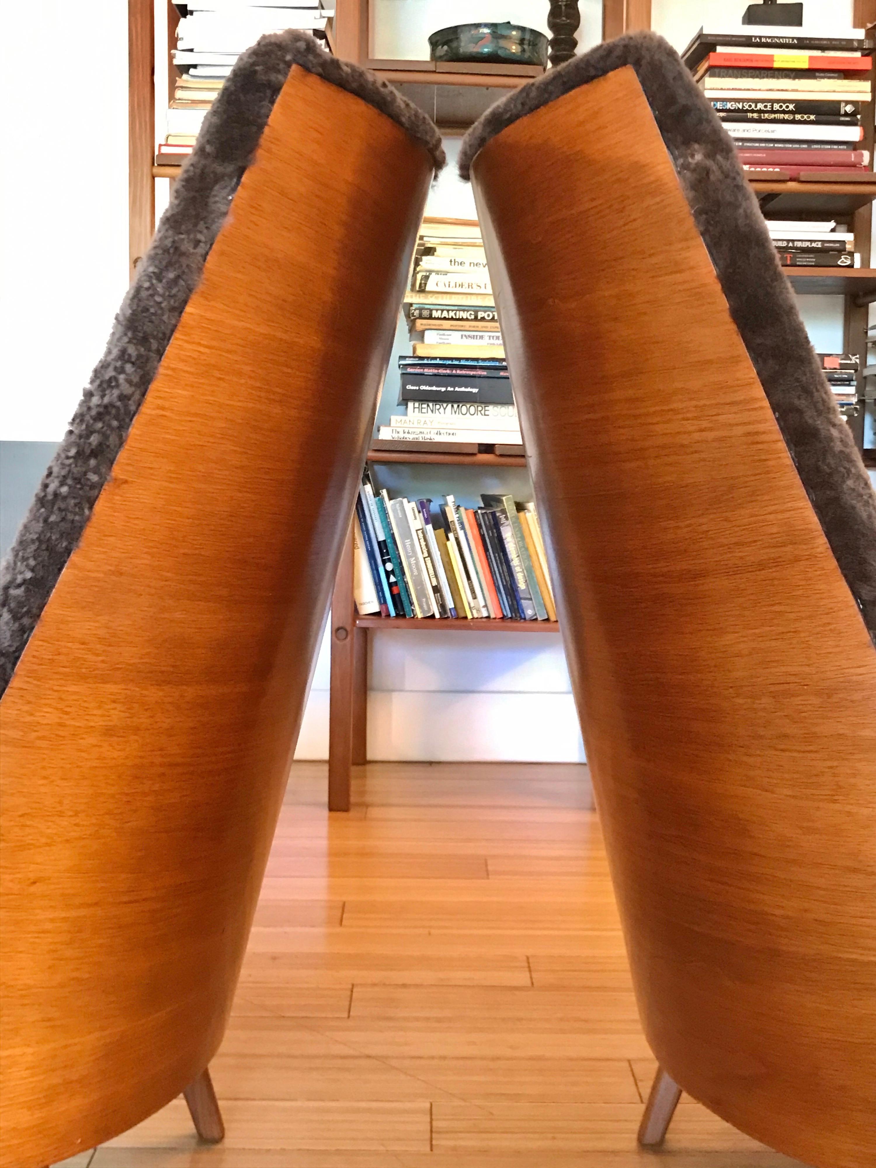 Bent Wood Lounge Chairs with Sheepskin Upholstery, 20th Century In Good Condition In Los Angeles, CA