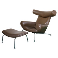 Sedia Lounge Ox con ottomana di Hans J. Wegner, Danimarca, anni '70, metà secolo.