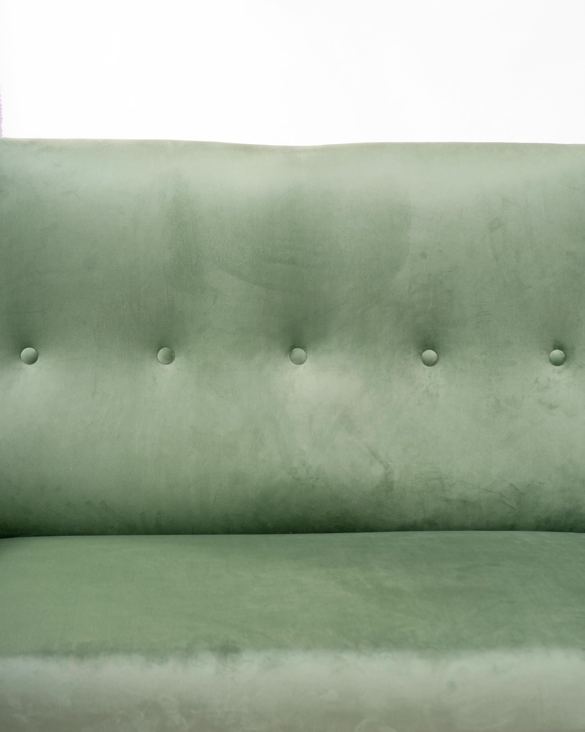 Mid Century Lounge Sofa in Re-Upholstered Green Velvet by Guy Besnard, 1960's 4