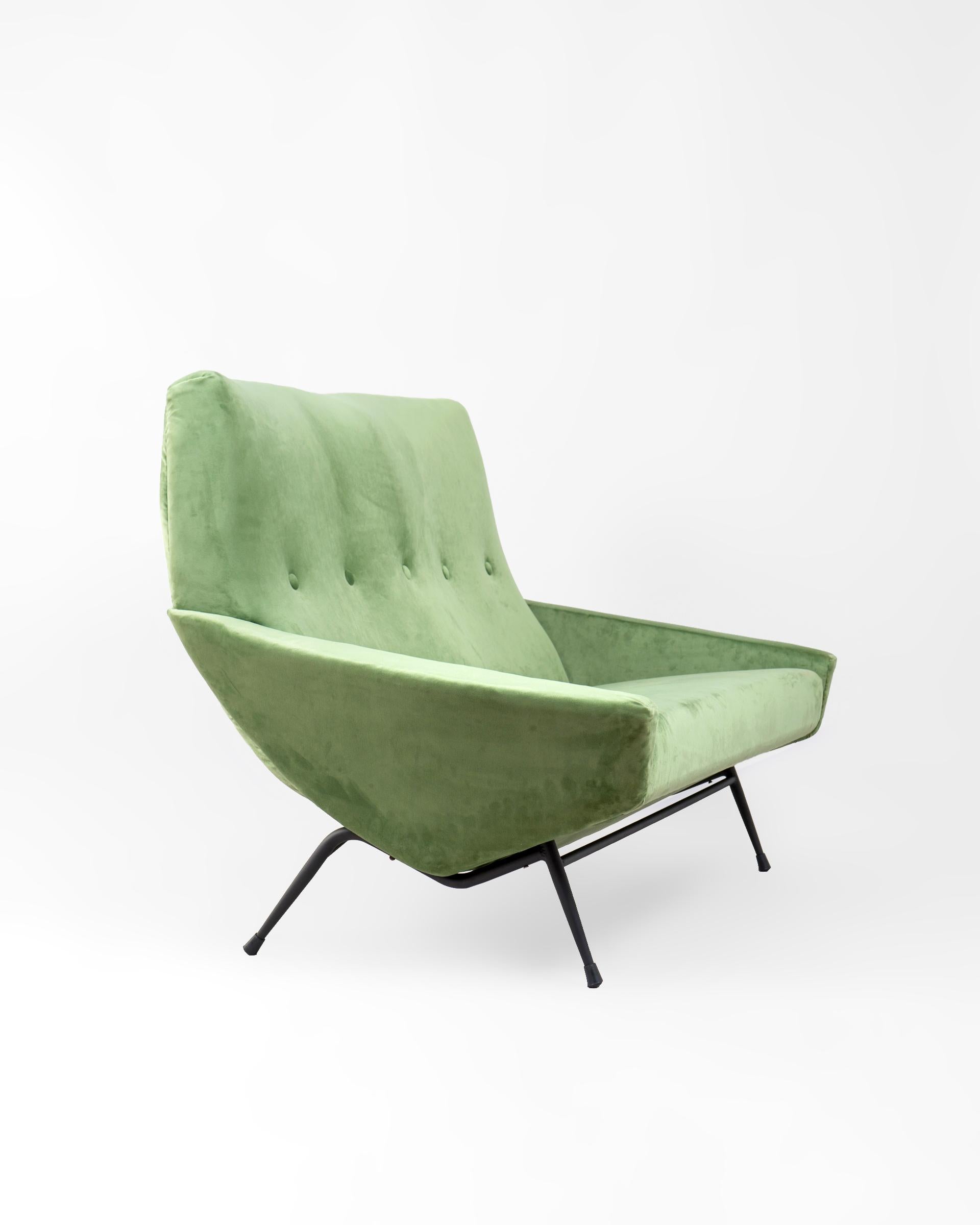 Mid-Century Modern Mid Century Lounge Sofa in Re-Upholstered Green Velvet by Guy Besnard, 1960's