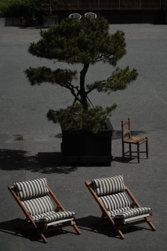 Sedie da salotto/sole di metà secolo in pino e tela di cotone a righe, Danimarca, anni '70