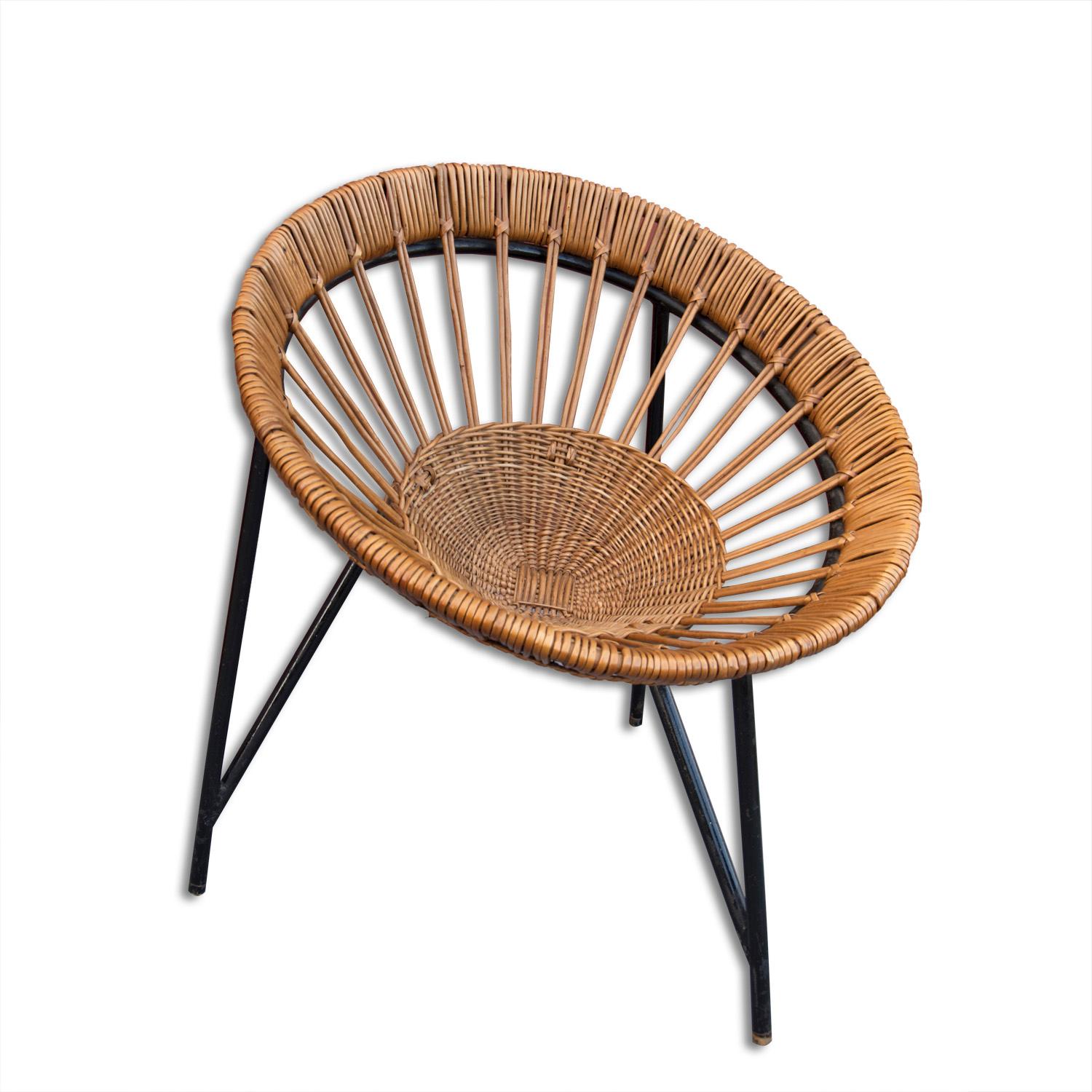 Midcentury lounge wicker chair, EXPO 58, Czechoslovakia In Good Condition In Prague 8, CZ