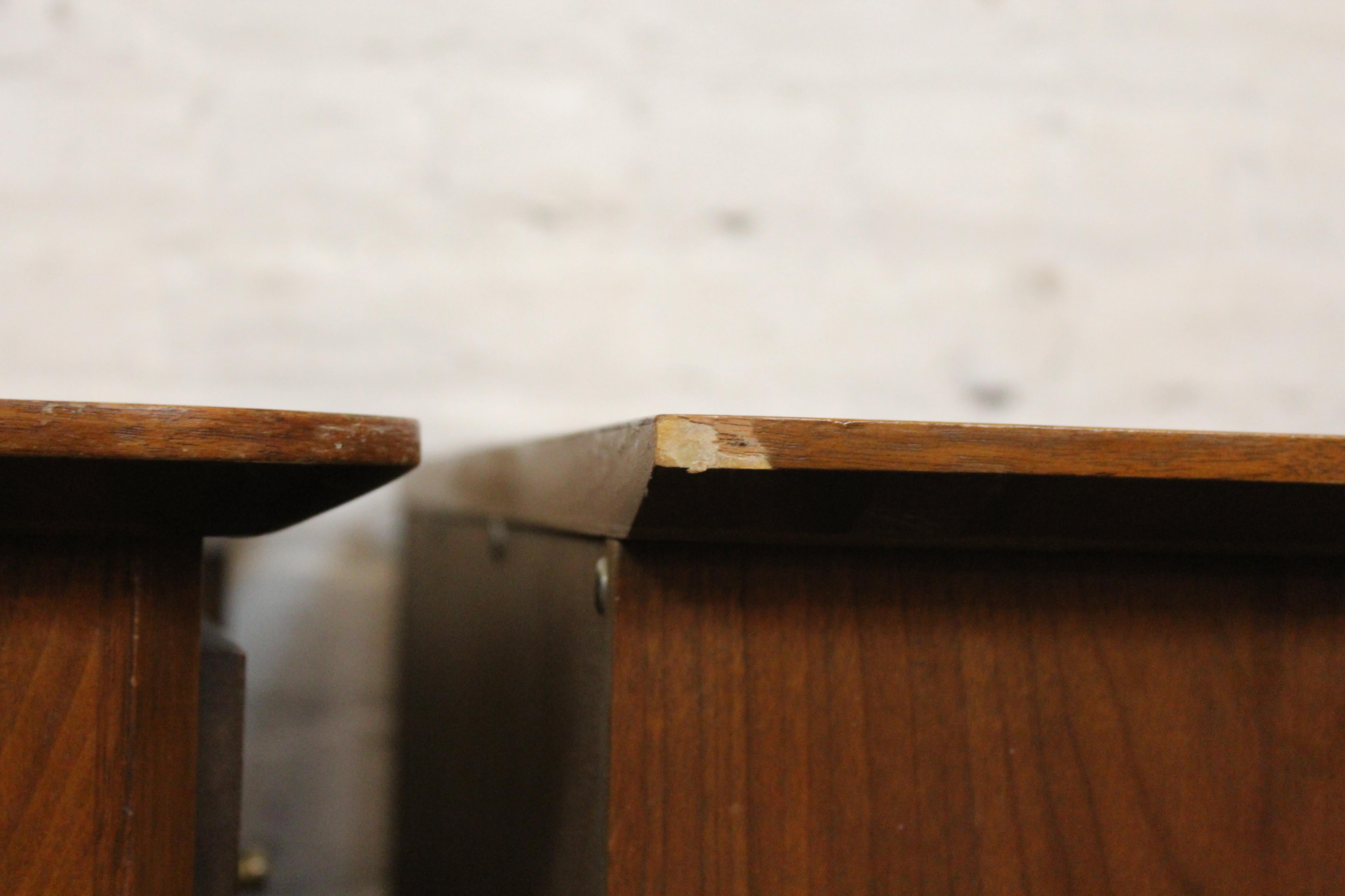 Mid-Century Louvered Walnut Nightstands by United Furniture 7