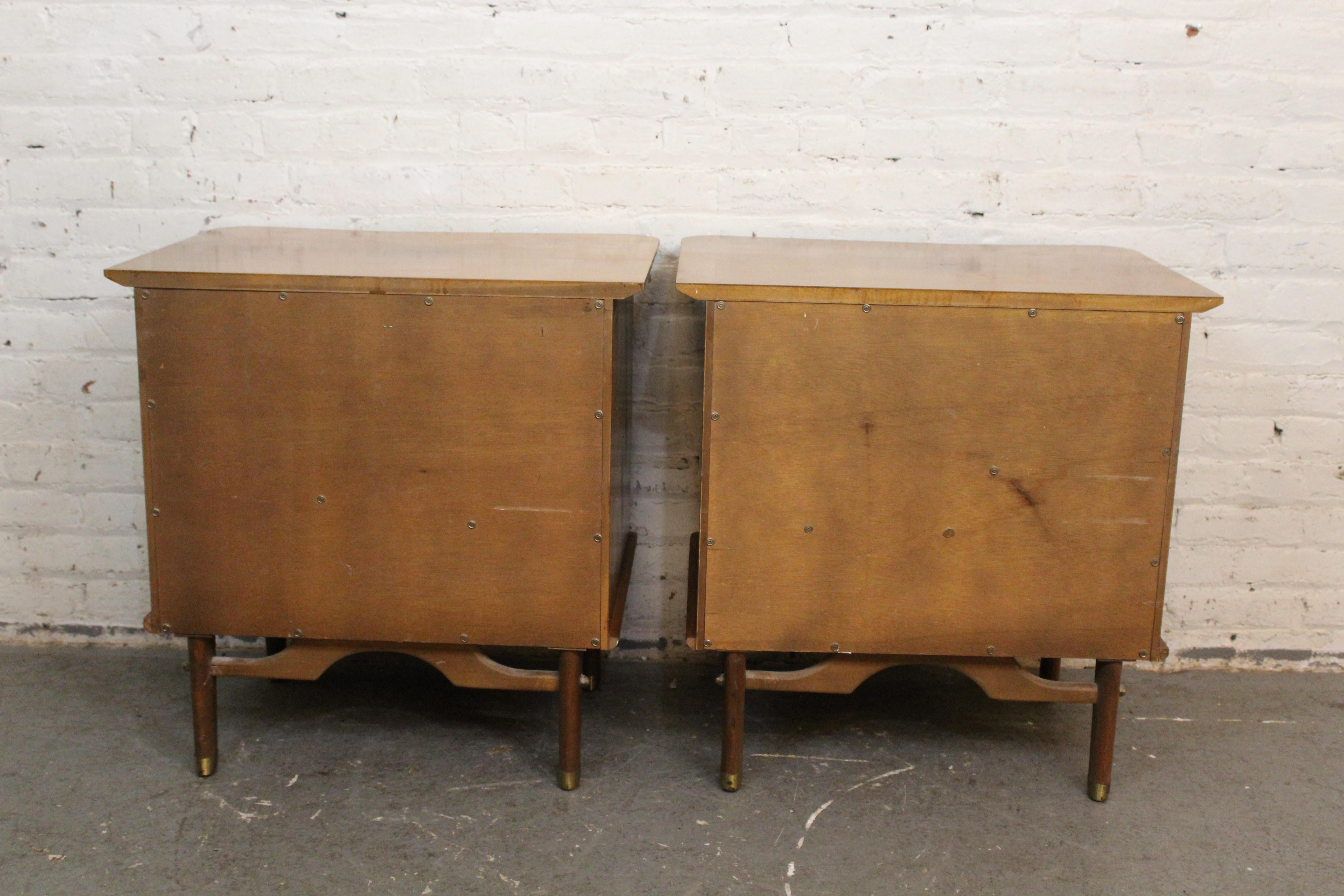 20th Century Mid-Century Louvered Walnut Nightstands by United Furniture