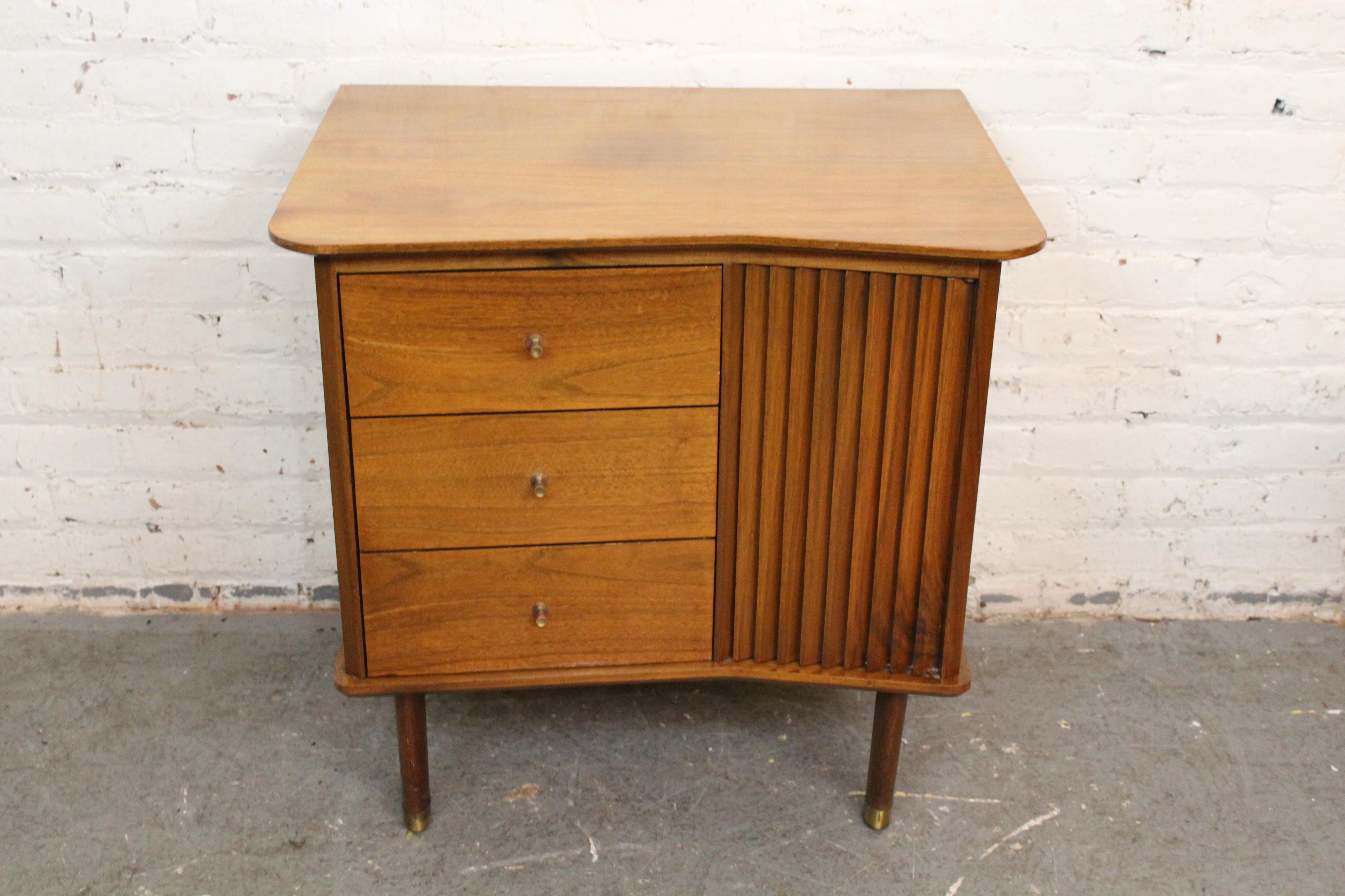 Metal Mid-Century Louvered Walnut Nightstands by United Furniture