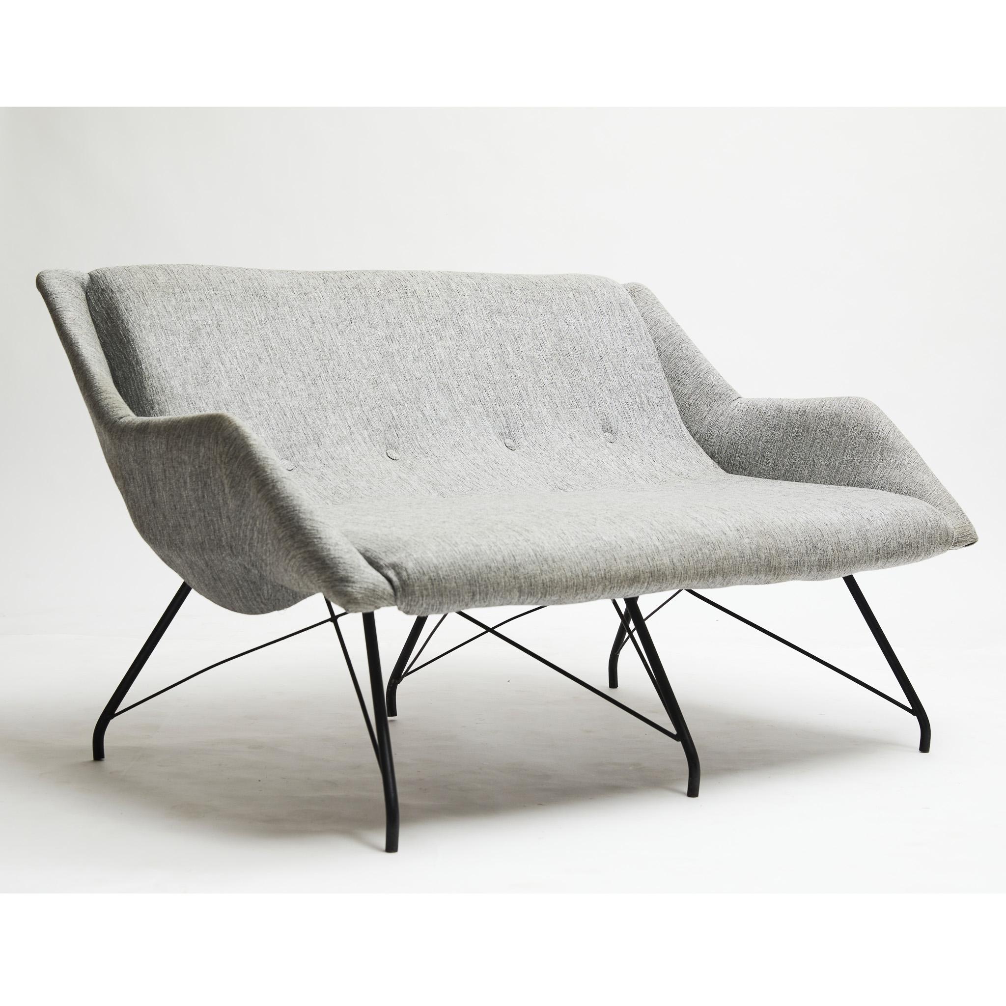 Mid-Century Modern Loveseat in Iron & Grey Fabric by Carlo Hauner, Brazil 1955 For Sale