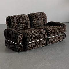 Mid-Century Loveseat in Checkered Upholstery and Chromed Steel, 1970s Italy