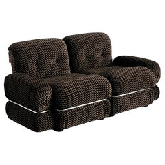 Vintage Mid-Century Loveseat in Checkered Upholstery and Chromed Steel, 1970s Italy