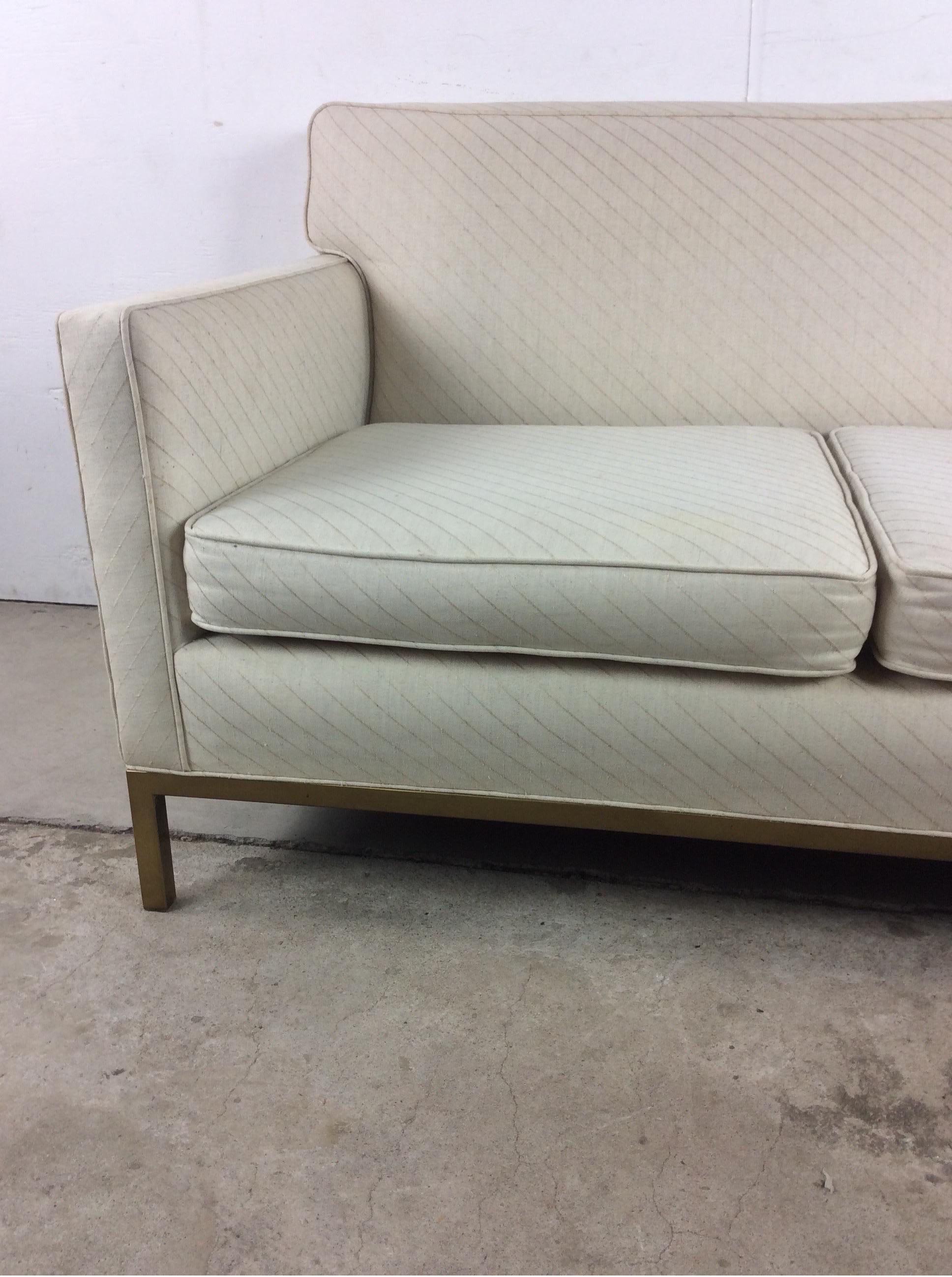 Midcentury Loveseat Sofa with Brass Base In Fair Condition For Sale In Freehold, NJ