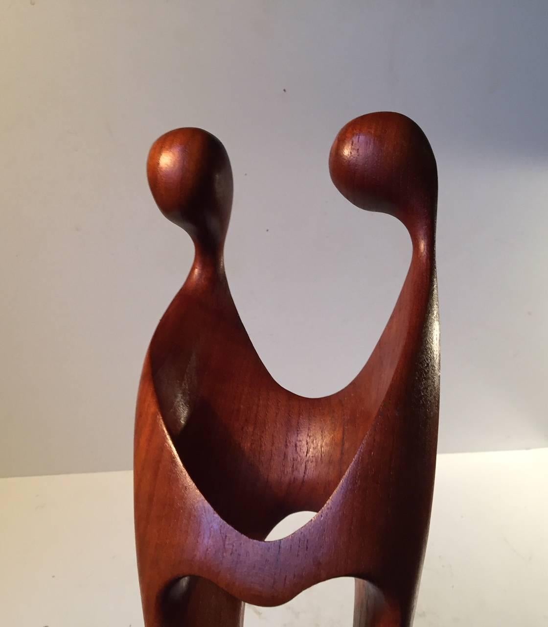 Hand-Crafted Midcentury Loving Couple Teak Sculpture by Simon, Randers, Denmark, 1960s